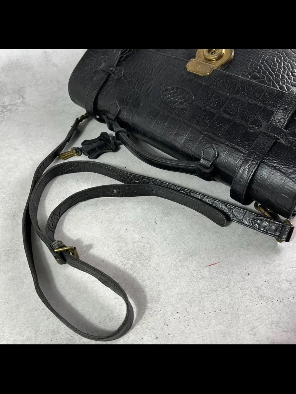 Mulberry Black Croc-Embossed Leather Briefcase with Detachable Strap